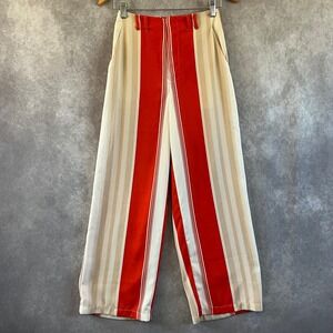 Forever 21 Contemporary Wide Leg Pants Womens S Red Cream Tan Striped High Rise
